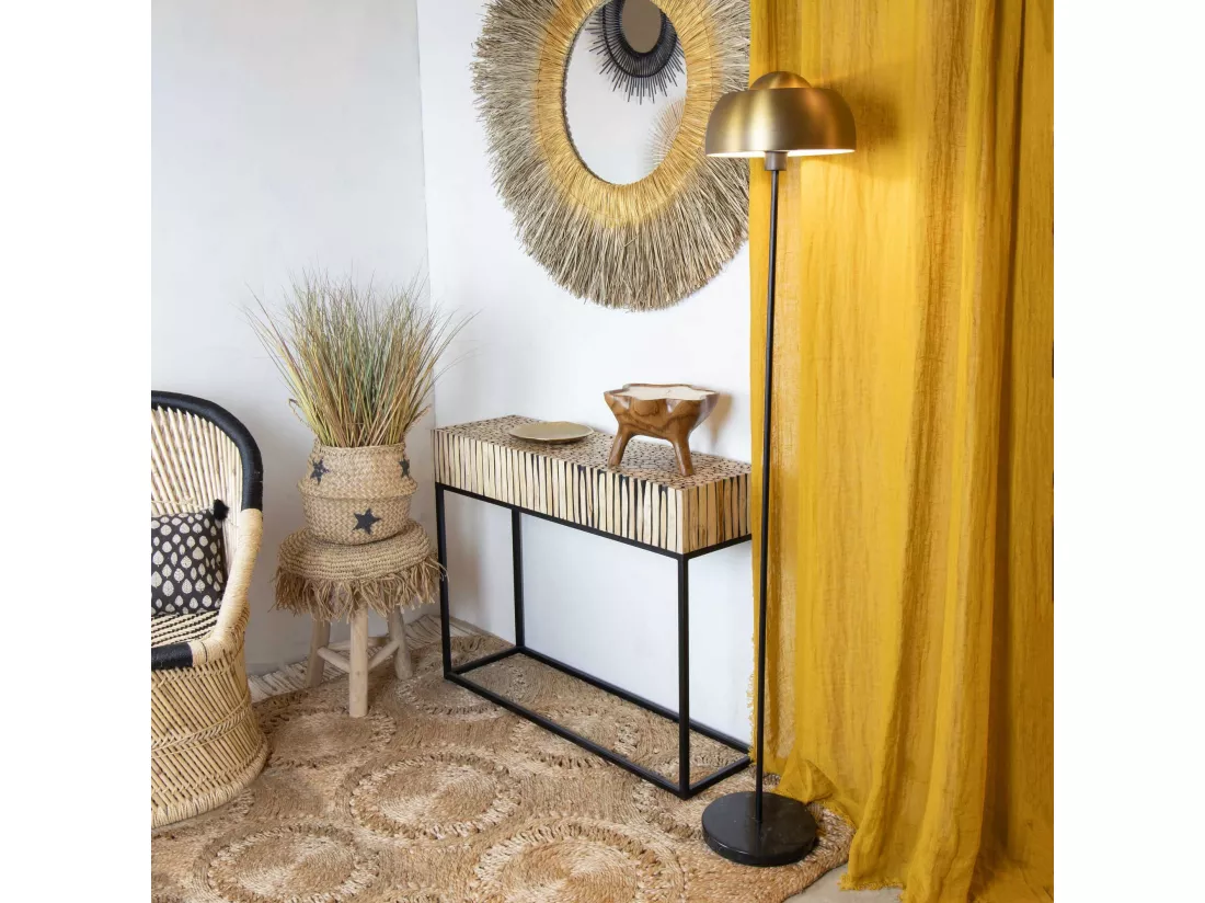 Now's Home - Lampadaire En Marbre Et Metal Noir Et Dore H160cm Nomaa