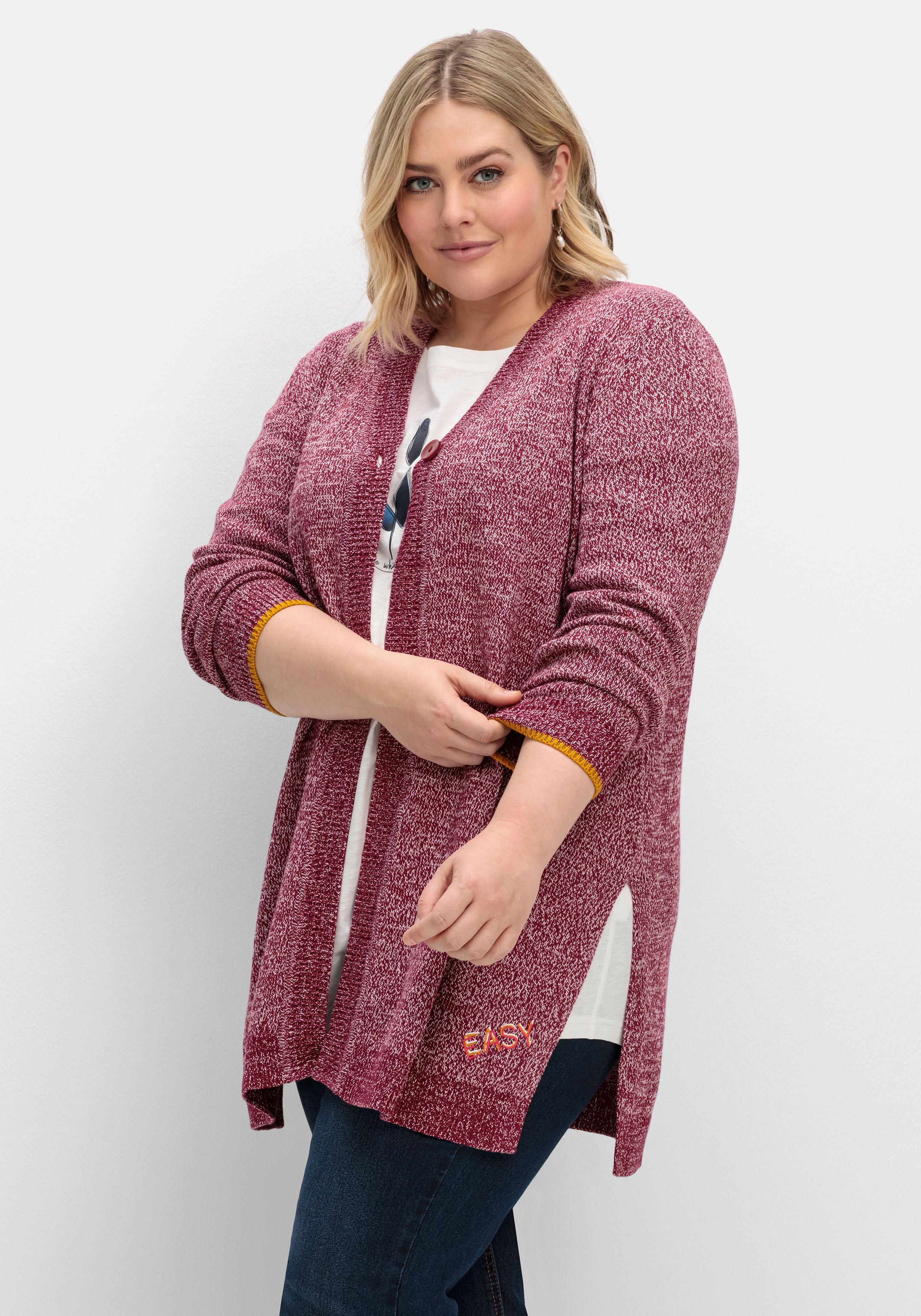 Melierte Longstrickjacke mit 1-Knopf-Verschluss