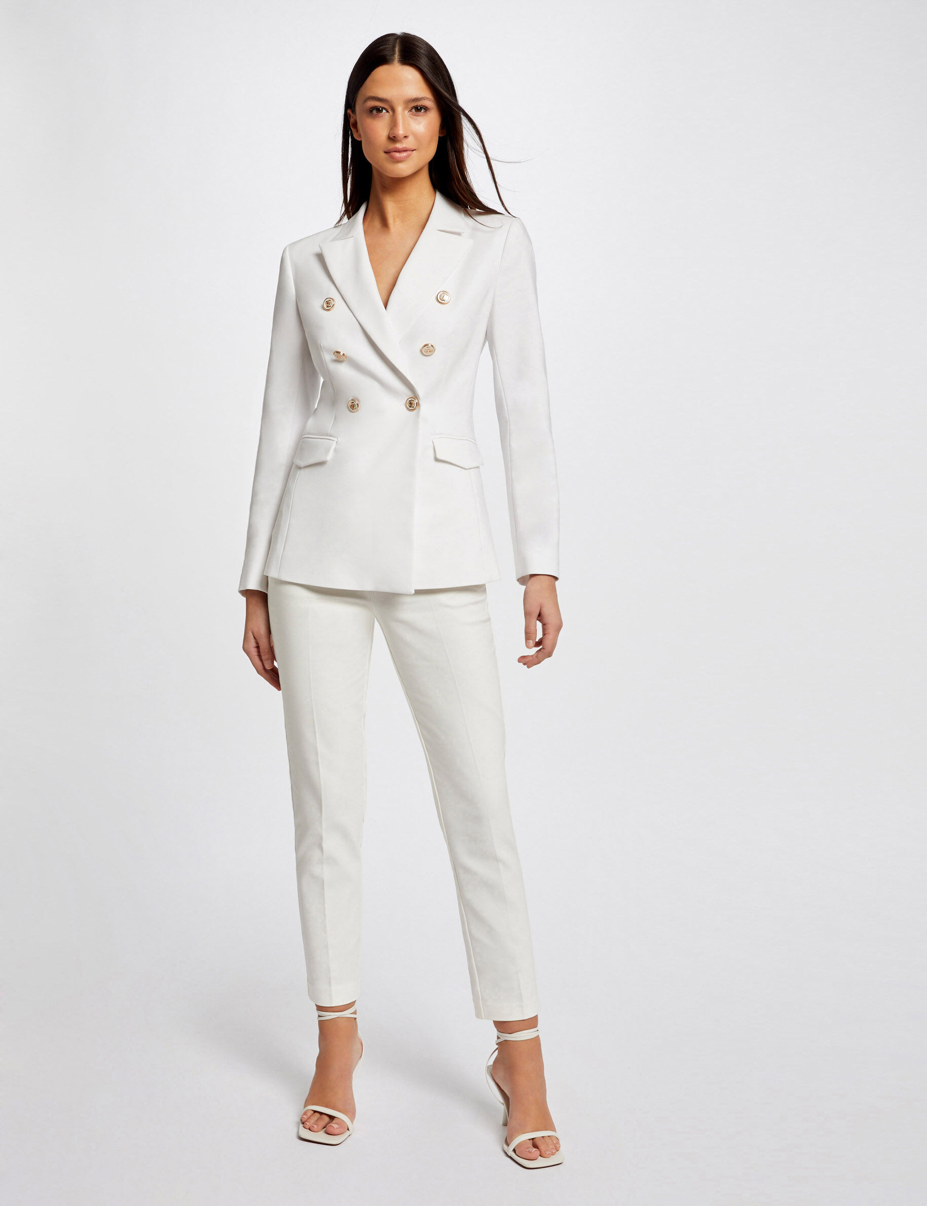 Pantalon ajusté 7/8ème à pinces ecru femme - ecru