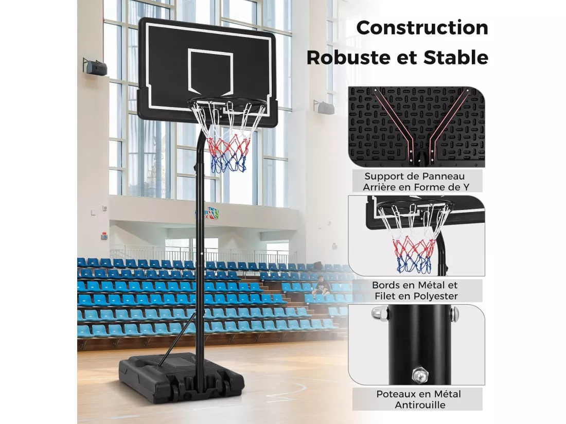 Panier de Basket-Ball sur Pied Hauteur Réglable 210-260cm, Support de Basketball Mobile avec Base Remplissable Panneau Arrière en PC et Roues
