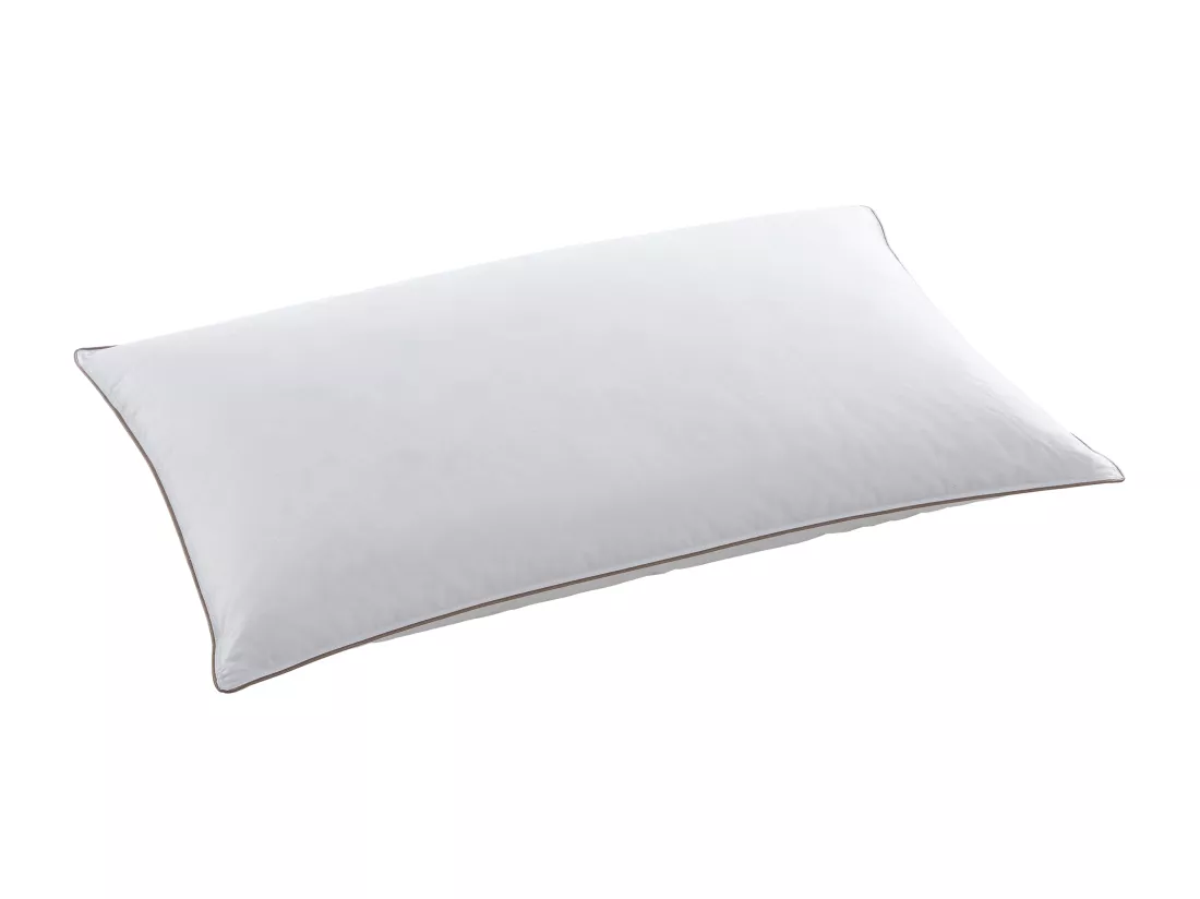 Oreiller anti-acariens enveloppe percale 93fils/cm² - 50 x 80 cm - garnissage plumettes et duvet - Blanc passepoil taupe - FEATH de PALACIO