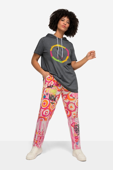 Joggpants, Straight Fit, Batikprint, Schriftzüge, Elastikbund