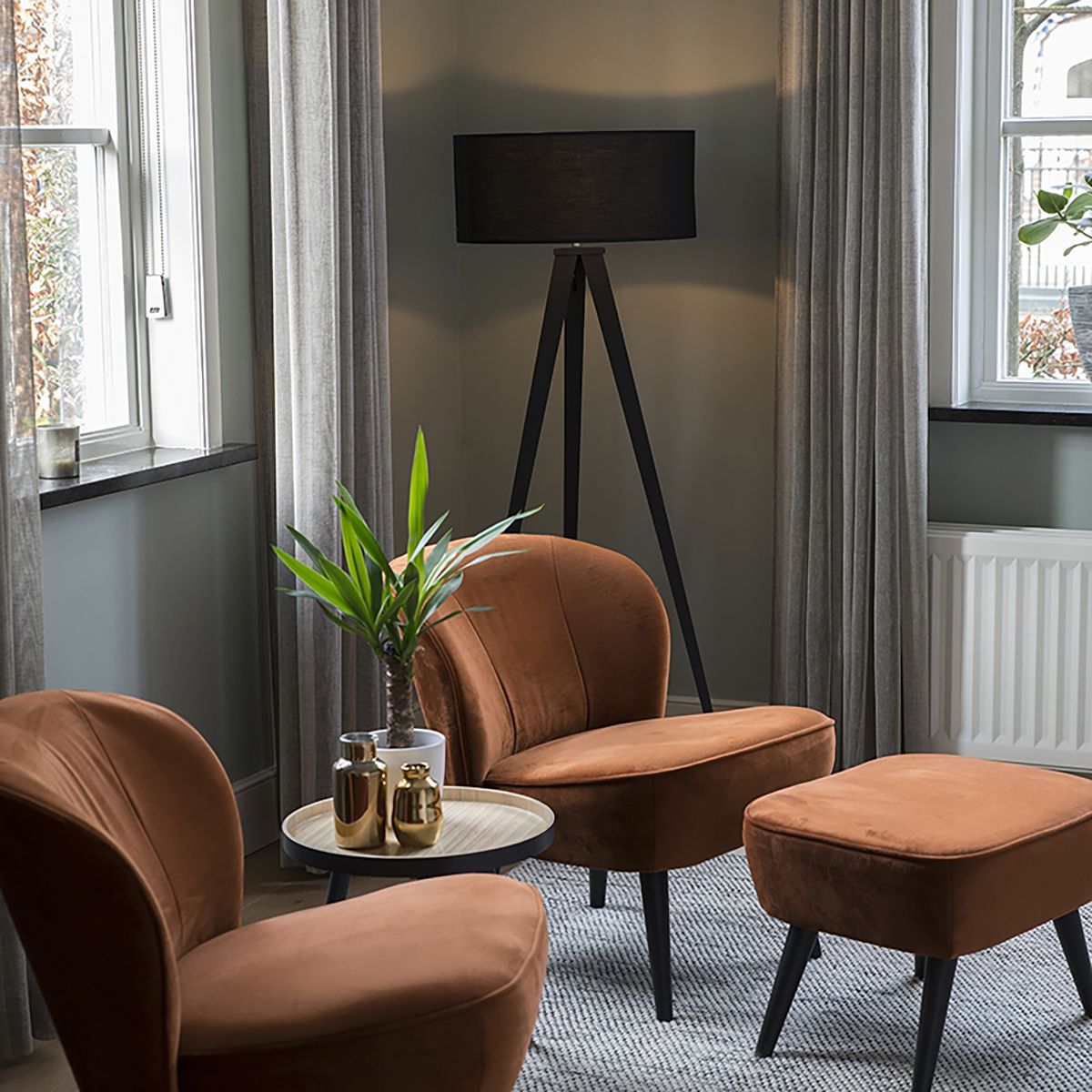 Smart vloerlamp zwart met zwarte kap incl. Wifi A60 - Ilse