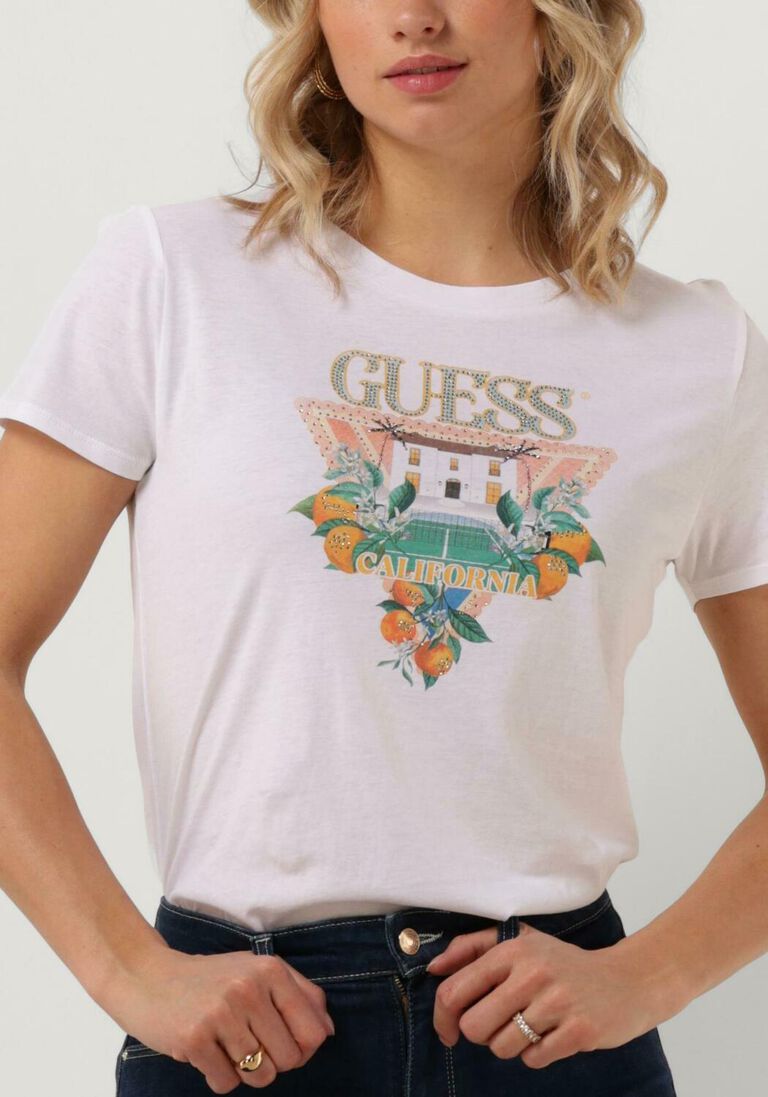 GUESS witte guess t-shirt ss guess mansion logo easy tee