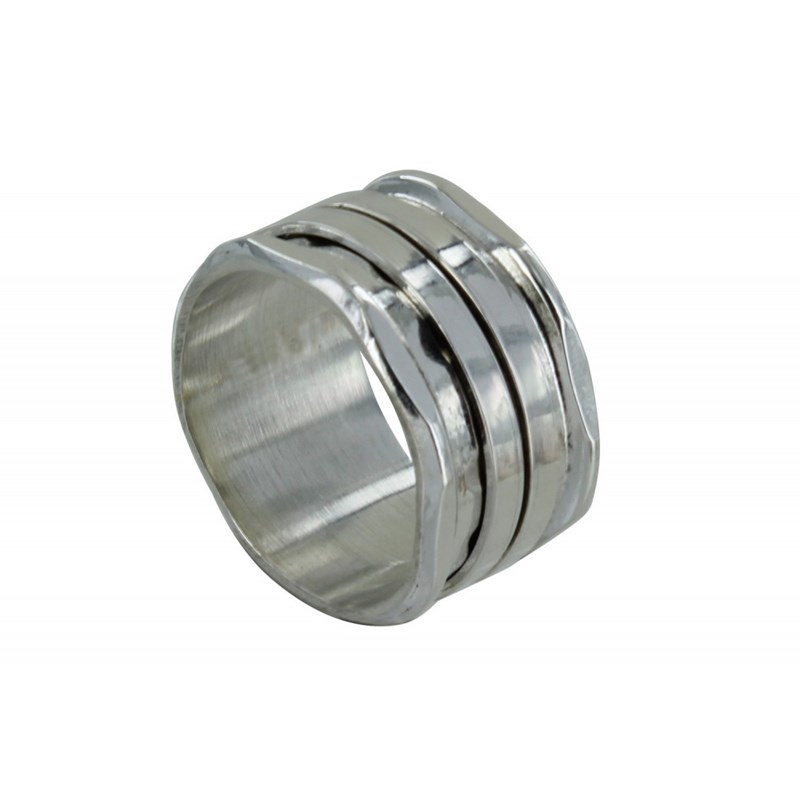 Bague Argent Tube Martelé et ses Deux Anneaux Mobiles