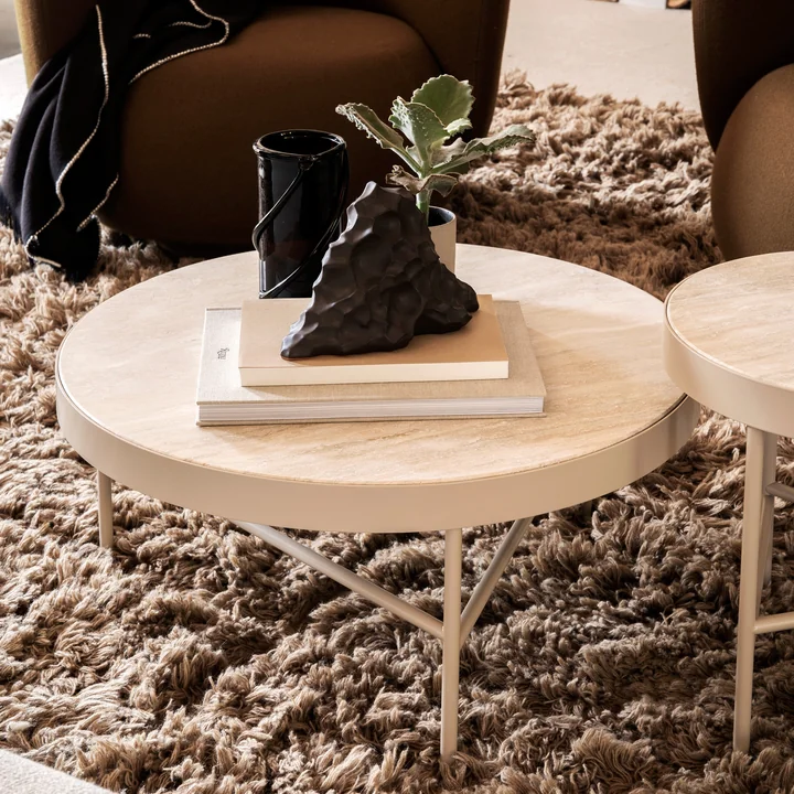 Ferm Living - Travertine Couchtisch, gross, cashmere