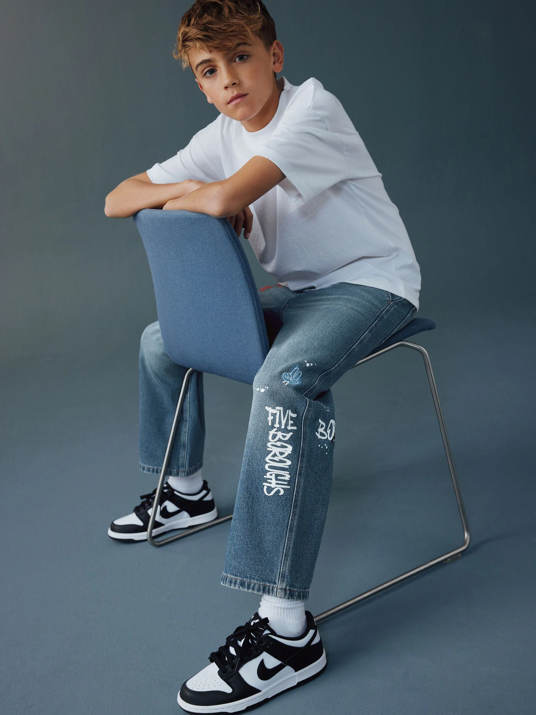 Varsity all-over Print middenblauwe Denim - Authentieke jeans (3-16jr)