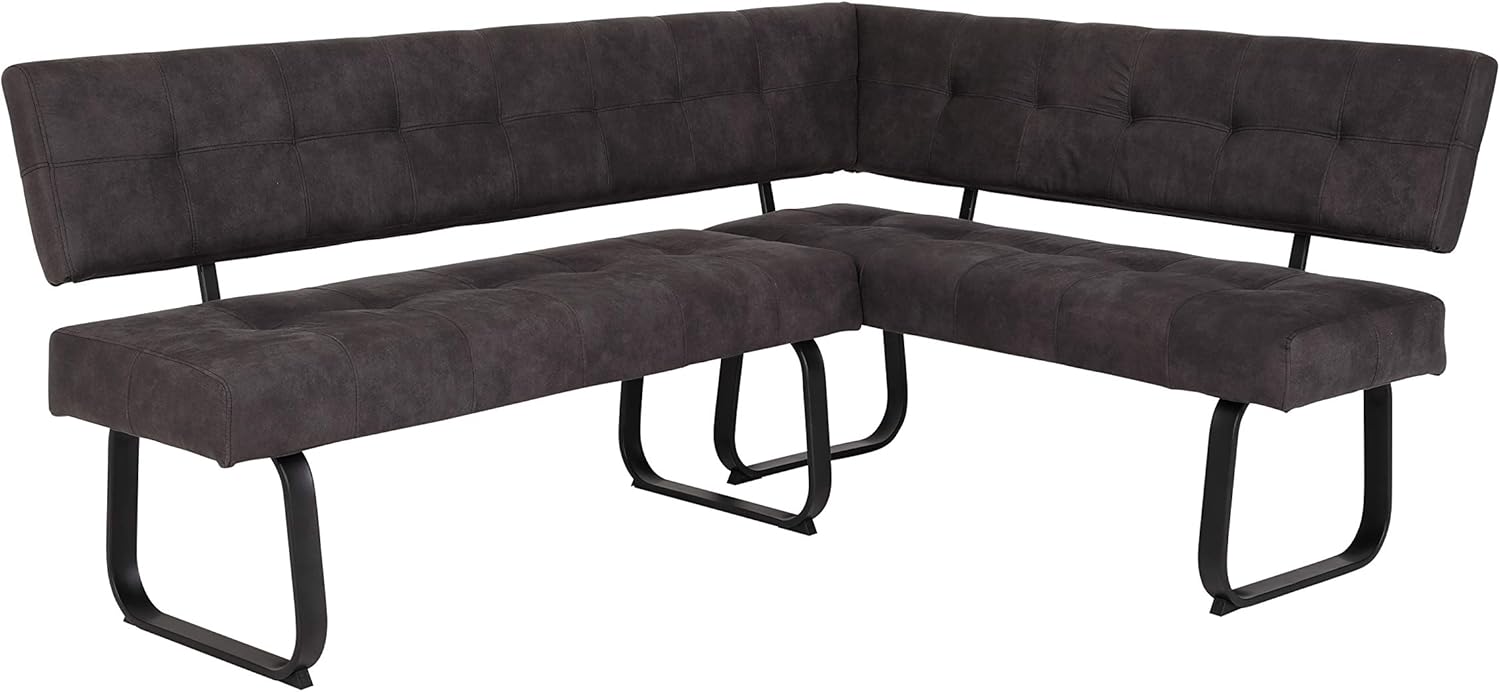 Hela Tische, Eckbank Sitzbank mit Rückenlehne Luise, Mikrofaser Anthrazit, Metal-Kufengestell Anthrazit, Komfortsitz Federkorb, 202x152x92cm