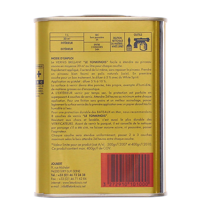Vernis extérieur anti-corrosion imperméable Le Tonkinois incolore 1L