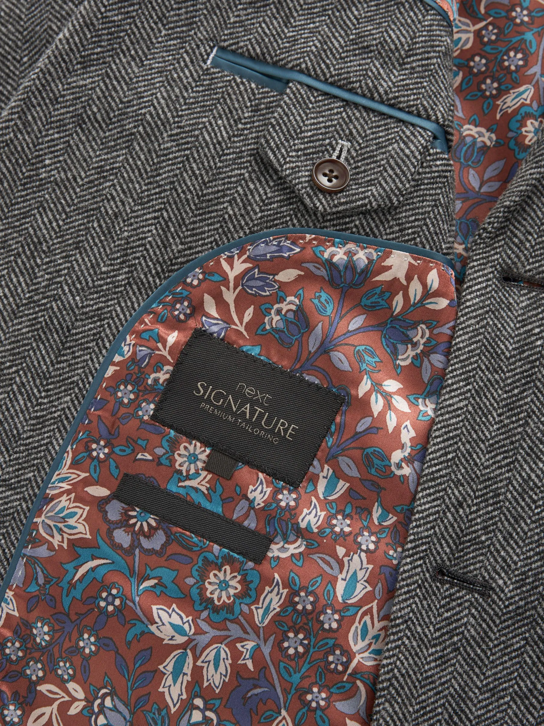 Grijs - Slim Fit - Signature Nova Fides Blazer van wolblend met visgraatmotief