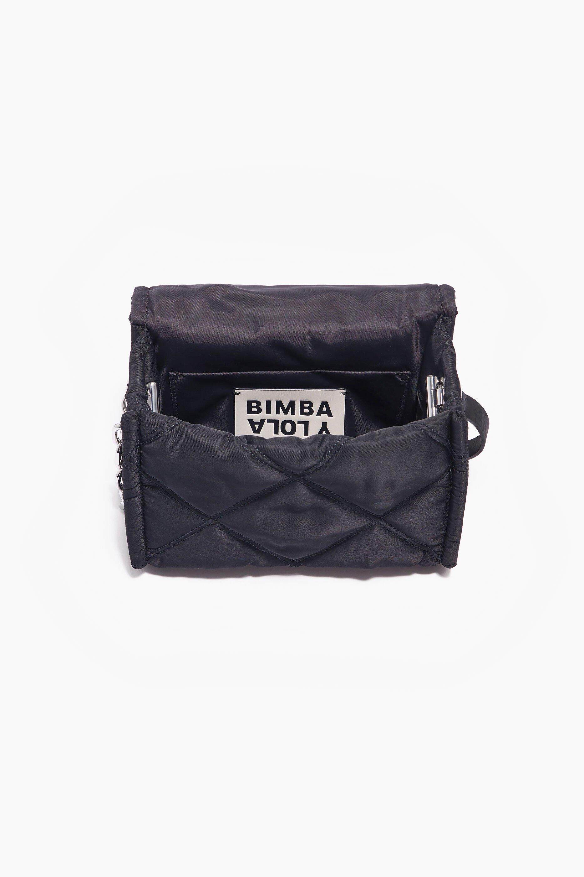 Bolsa de ombro pequena de nylon com aba, preta.