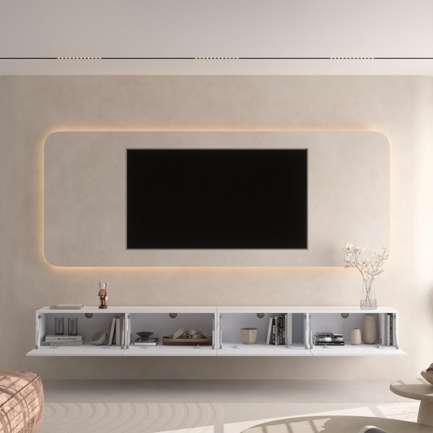 Planetmöbel West TV-Schrank, Fernsehtisch 280 cm lang, TV-Board hängend oder stehend, Fernsehschrank für Wohnzimmer, 2X TV Möbel 37,8 x 140 x 30 cm, weiß