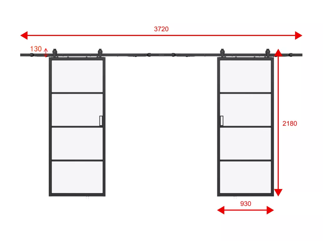 Porte coulissante double avec système en applique - aluminium et verre trempé transparent - 2 x H205 x L93 cm - SINCA II