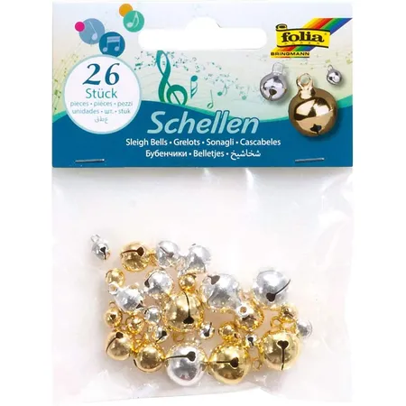 Folia Schellen, Glöckchen in gold und silber, 26 Stück sortiert in 3 Größen