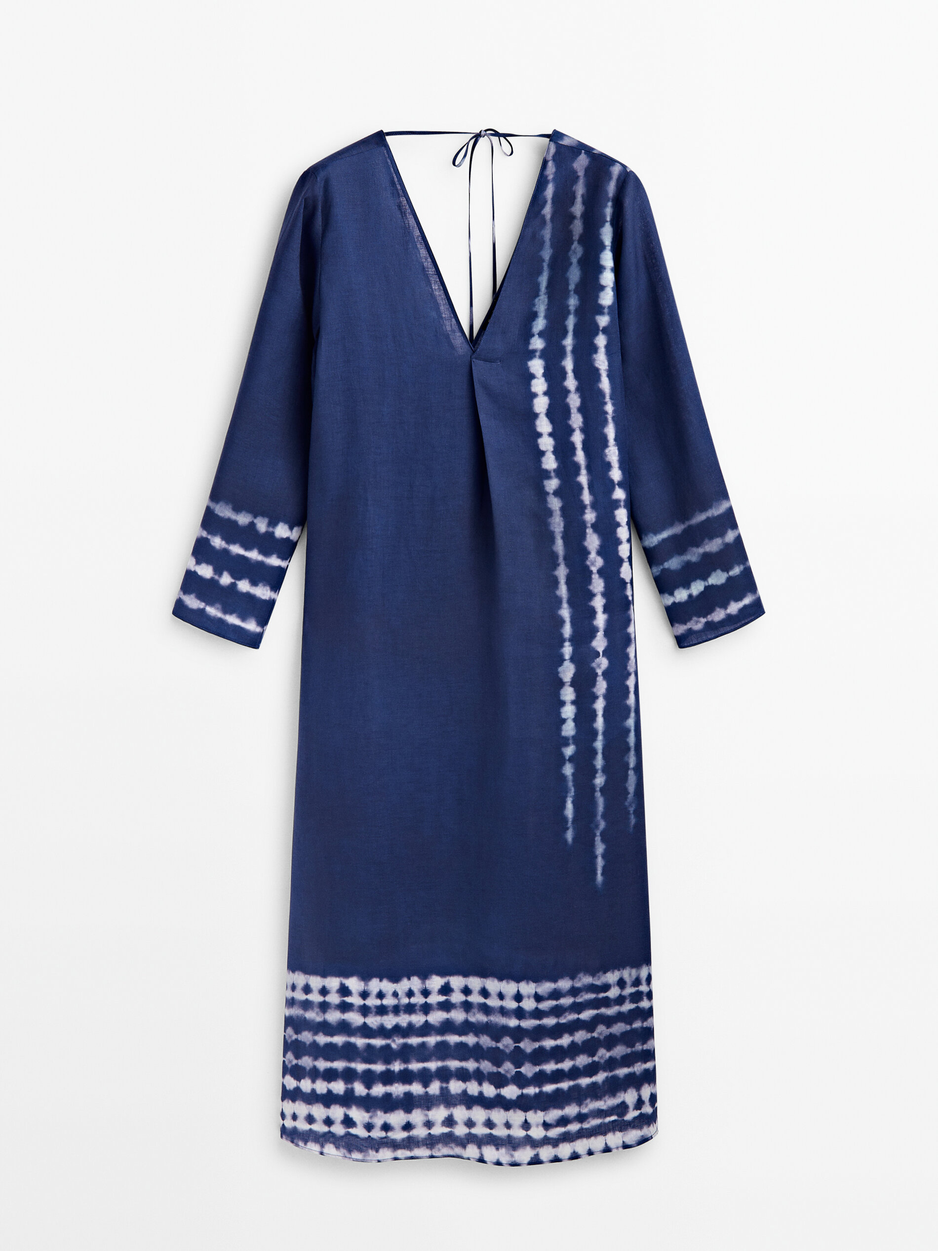 Caftan tie-dye azul 100% linho - Azul Claro