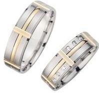 Trouwringen wit en geel goud met Diamanten breedte 6 mm