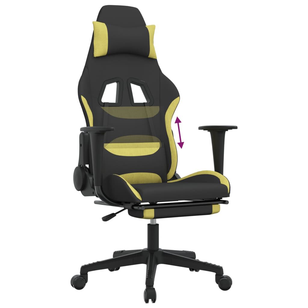 vidaXL Gaming stoel met voetenbank, zwart en lichtgroen, stof