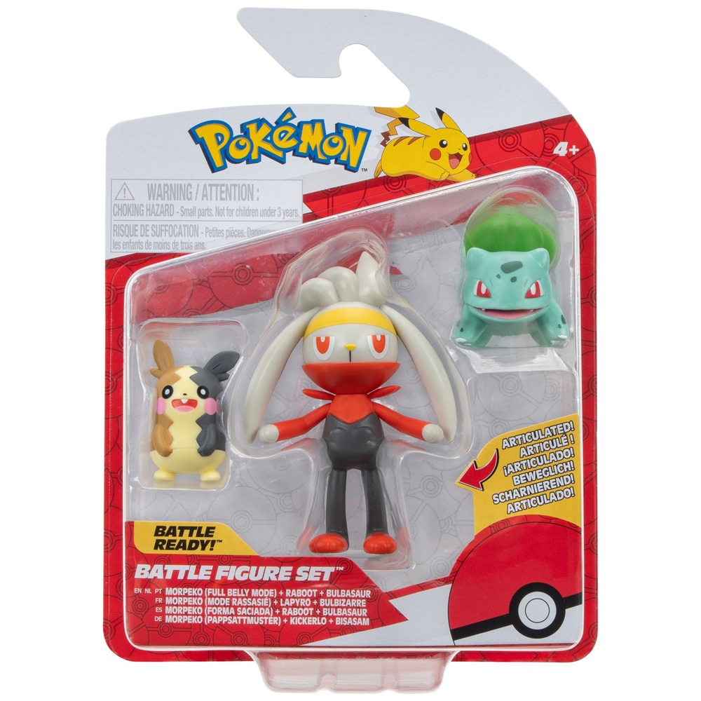 Pokémon-Kampffiguren-Set – Morpeko, Bisasam und Raboot