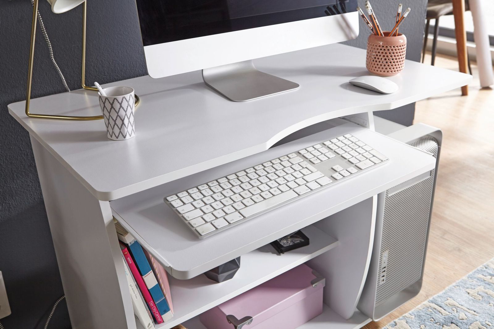 Schreibtisch - weiß - mit Tastaturauszug - 90 cm breit