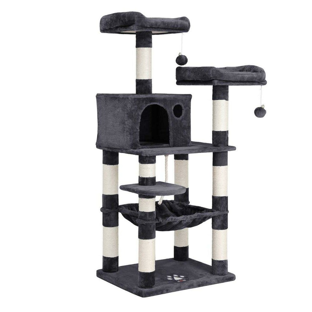Arbre à chat tour avec 2 perches hauteur 143 cm gris foncé