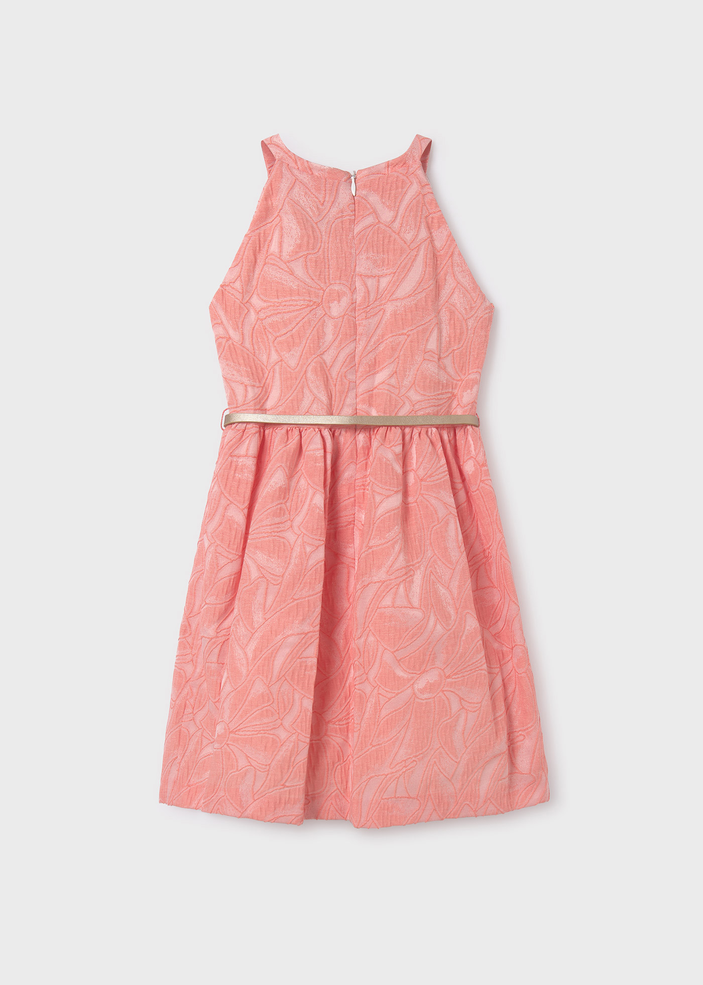 Vestido de linho com cinto jacquard para meninas
