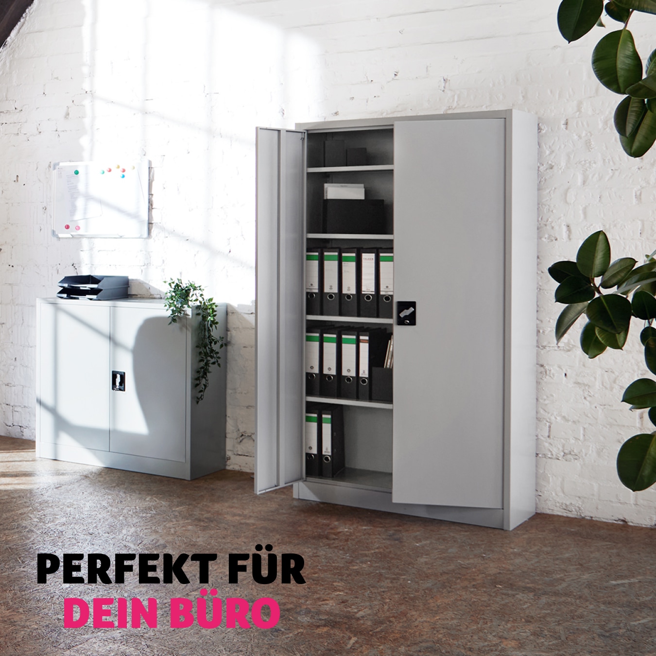 tectake® Aktenschrank, aus pulverbeschichtetem Stahl, 3 höhenverstellbare Einlegeböden, 140 x 90 x 40 cm