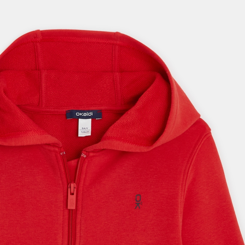 Sweat-shirt uni à capuche rouge garçon