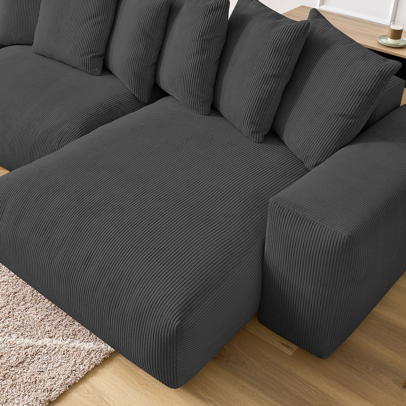 Bobochic Canapé panoramique fixe ultra moelleux voltaire velours côtelé gris foncé - 420x174x75 cm