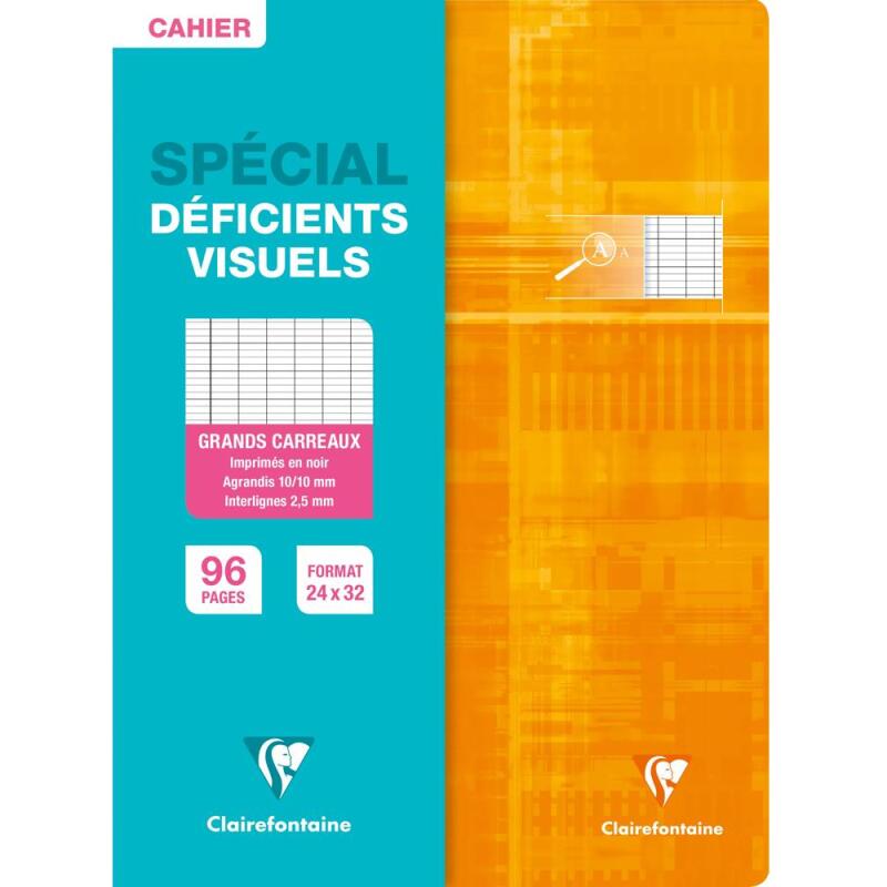 Cahier piqué spécial déficients visuels 24x32 cm 96 pages grands carreaux 2,5mm agrandis 10x10 - Assortis