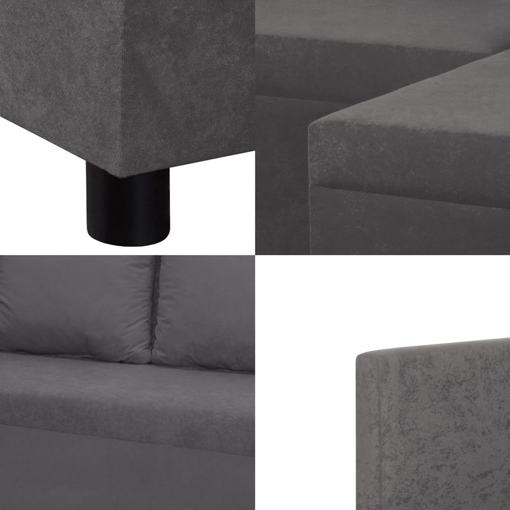 Ecksofa mit Schlaffunktion und Bettkasten Ontario L – Ecksofa in L-Form, 220x180 cm, Komfortables Sofa mit Stauraum, praktisches Sofa für Wohnzimmer & Gäste (Basic, Grau)