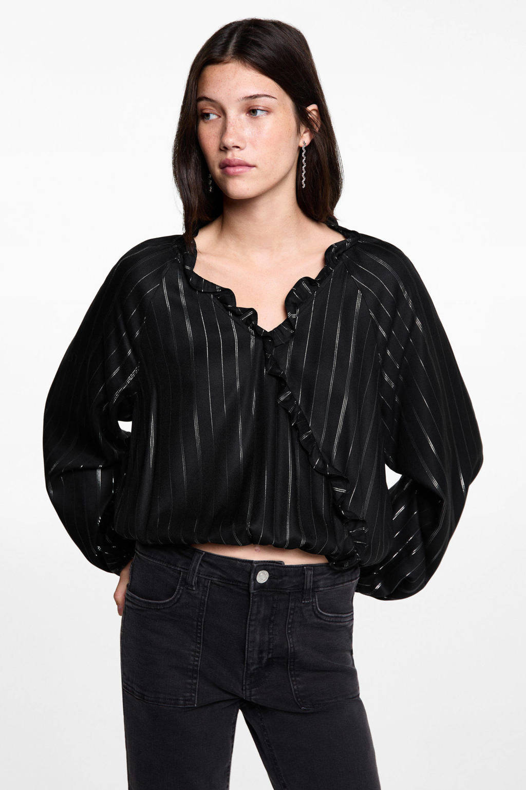 MANGO TEEN gestreeptetop zwart