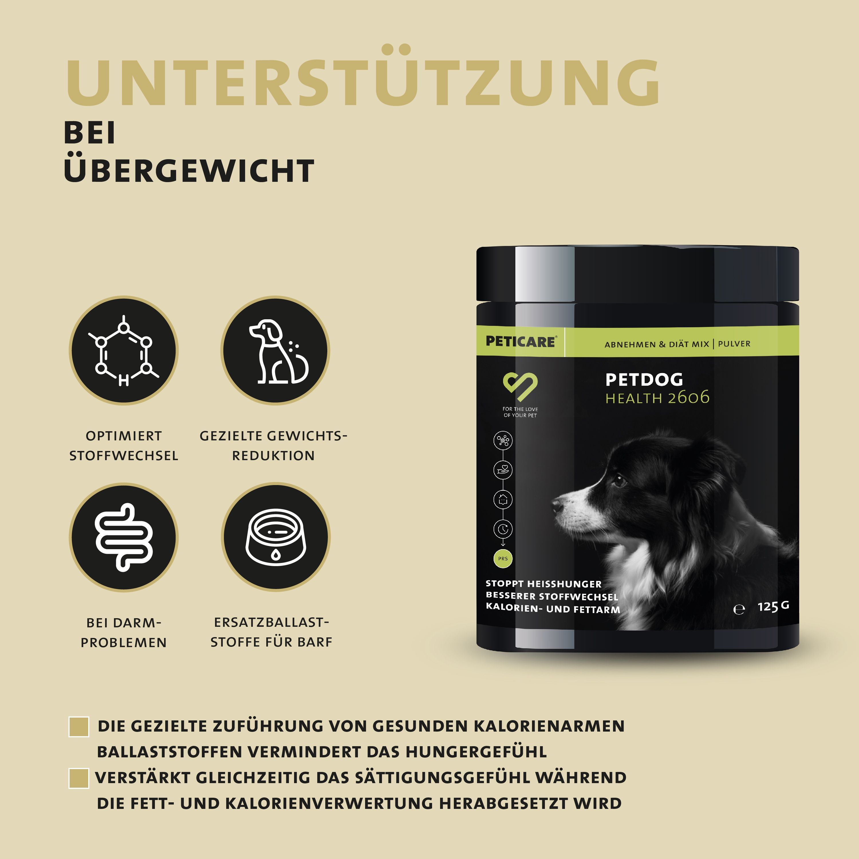Peticare Diät Schlank Vital Pulver für Hunde, unterstützt Abnehmen-Prozess