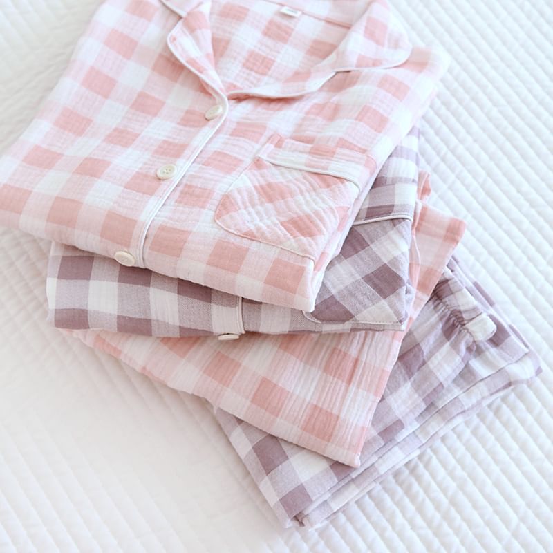 Finlies - Pyjamaset: Gingham overhemd met knoopjes + broek