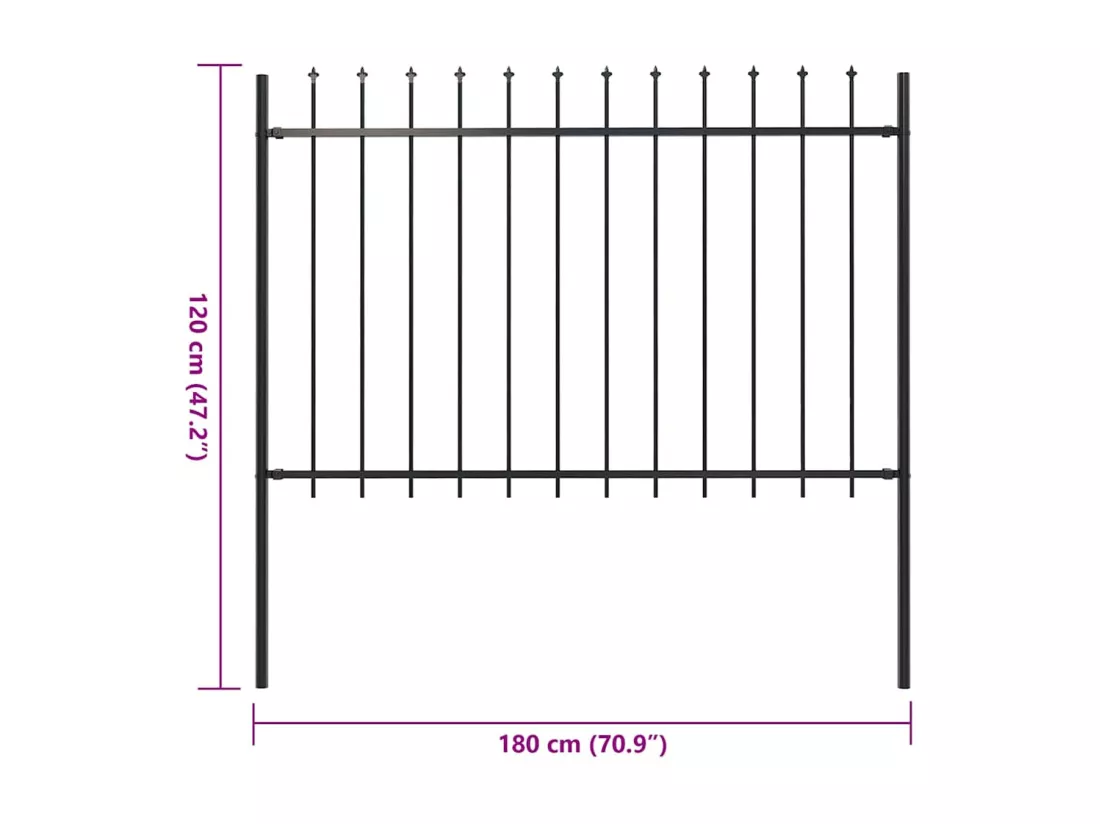 Cl?ture de jardin avec dessus en lance Acier 1,8 m Noir