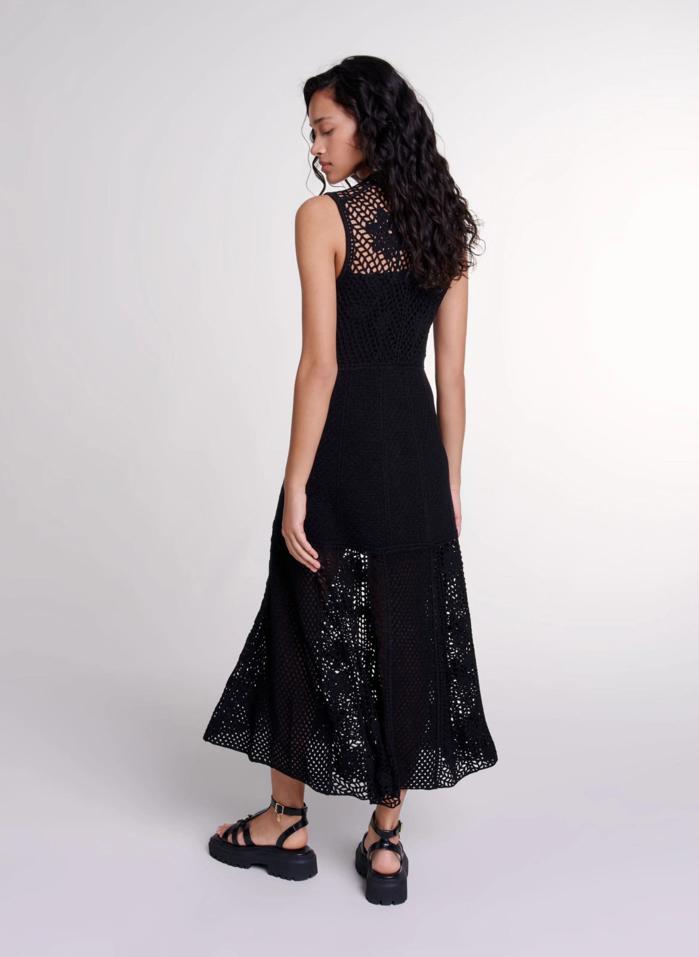 Robe longue moulante à col rond | Noir