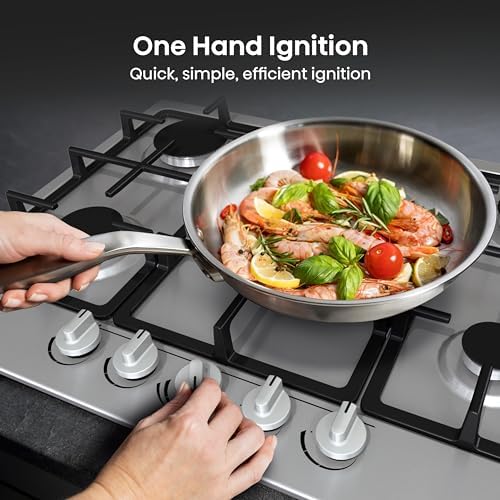 Hisense GM663XB Plaque de cuisson à gaz, 4 zones de cuisson, largeur 60 cm, brûleur wok double couronne et grilles en fonte, allumage intégré, anti empreintes digitales en acier inoxydable : Gros électroménager