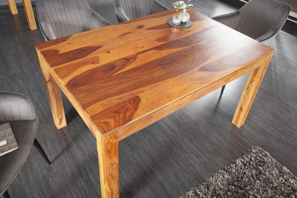 Massivholz Esstisch PURE 135cm braun Sheeshamholz stone finish einzigartige Maserung