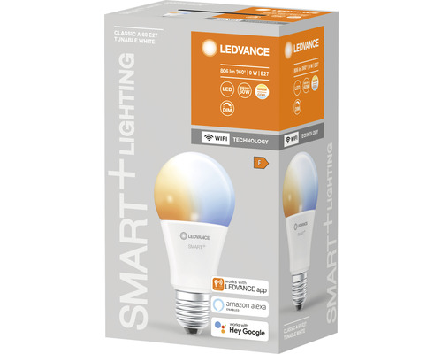Ledvance Smart WIFI LED-lamp, dimbaar, A60 E27/9W (60W) mat, 806 lm, 2700-6500 K, warm wit-daglichtwit