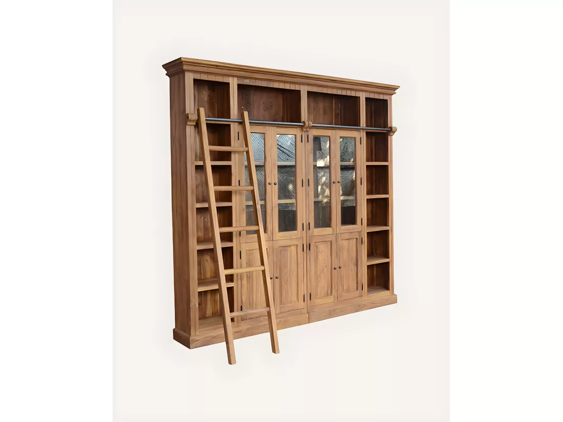 Annisa - Bibliothèque en bois massif de teck recyclé 250 cm