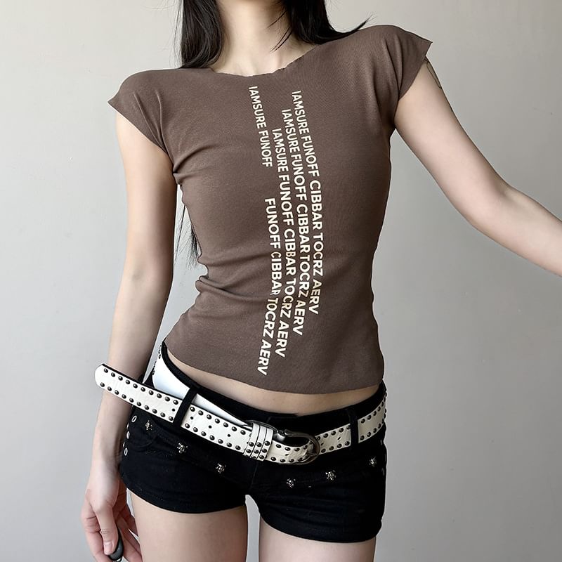 Trisica - Slim-fit crop top met korte mouwen en letterprint