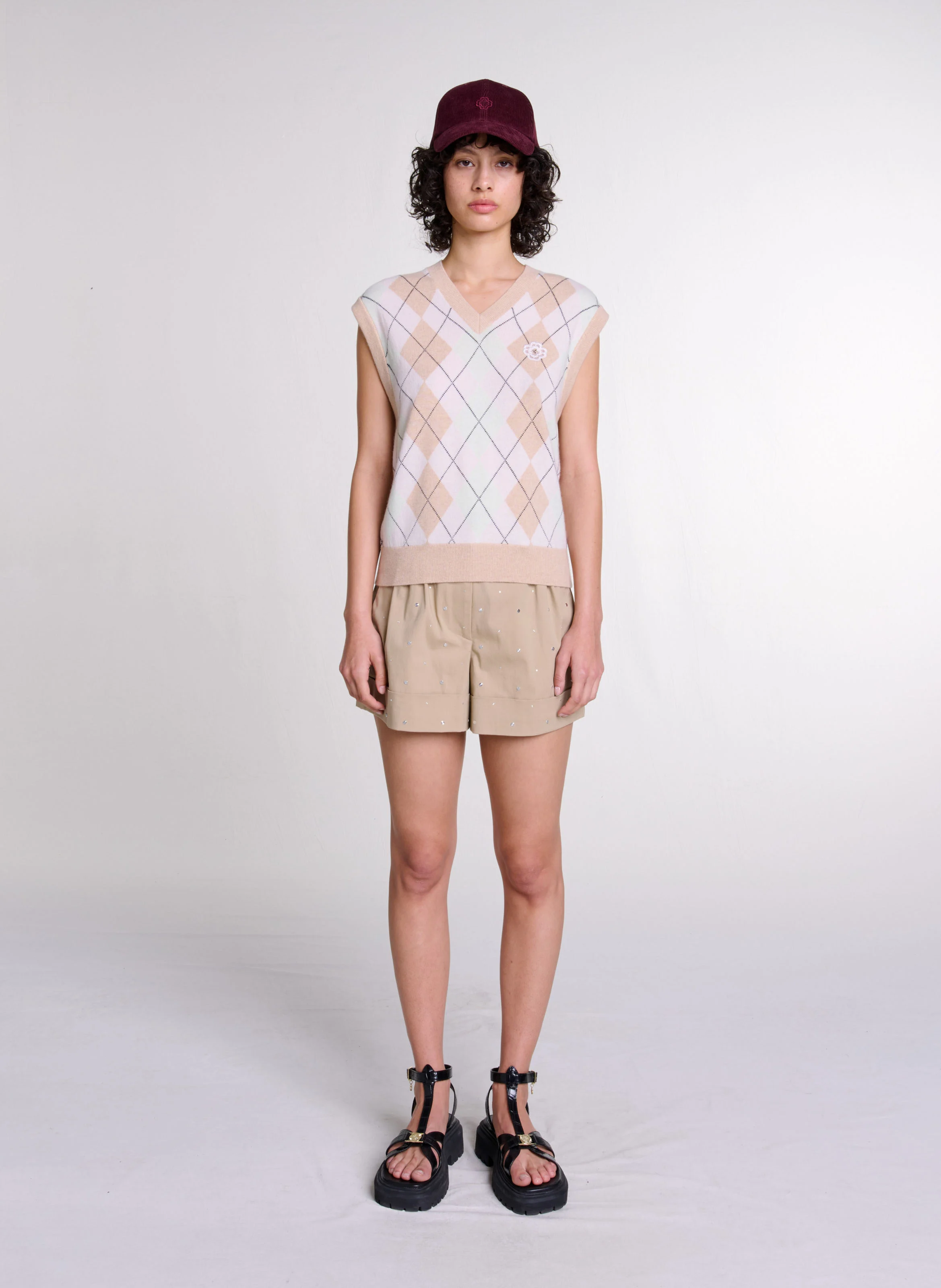 Pull sans manches en laine mélangée | Beige