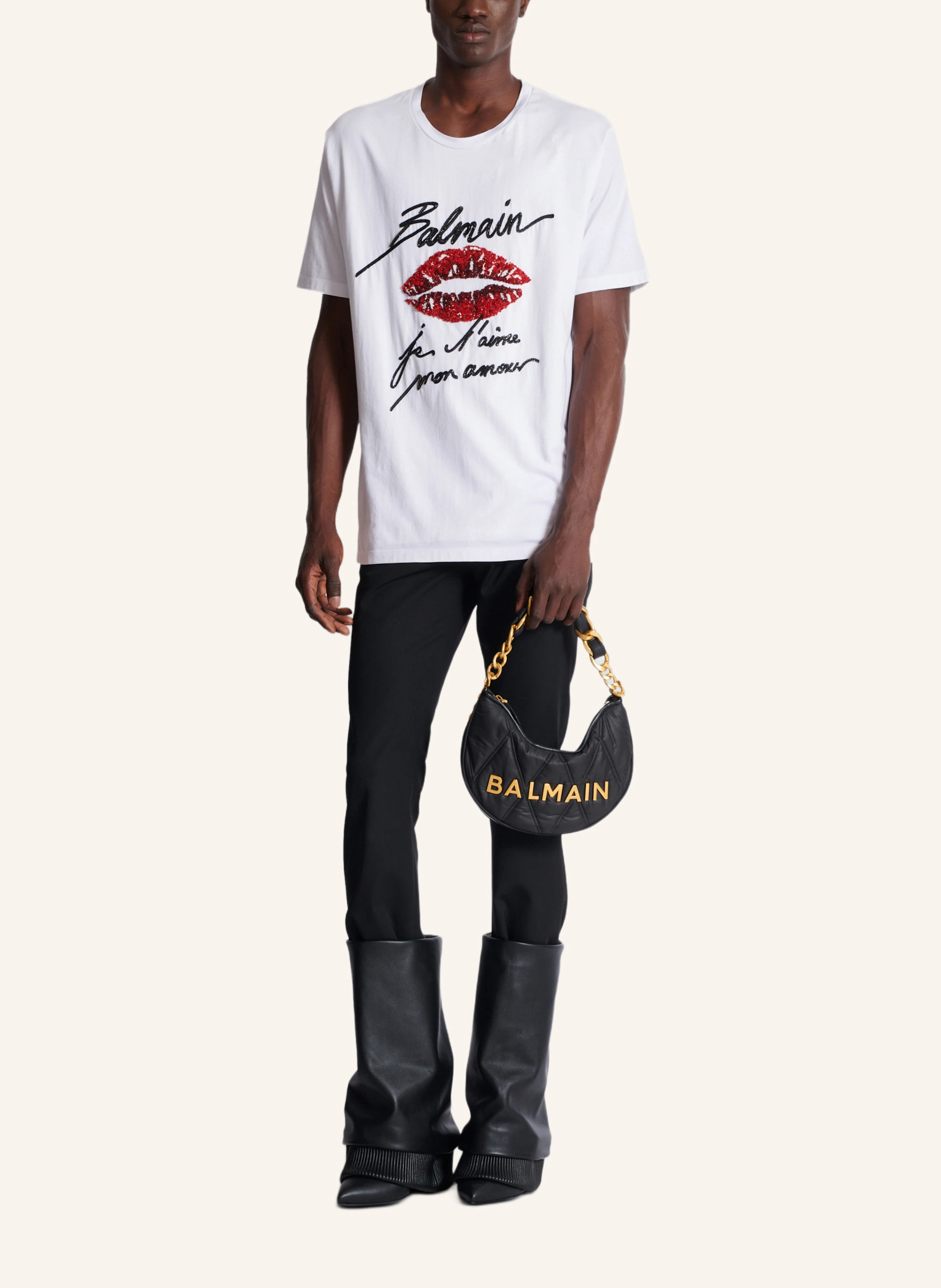 BALMAIN Tasche 1945 Soft Moon aus gestepptem Nylon mit Diamond-Muster