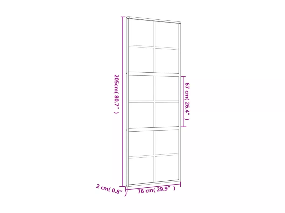 Porte coulissante doré 76x205 cm verre ESG clair et aluminium