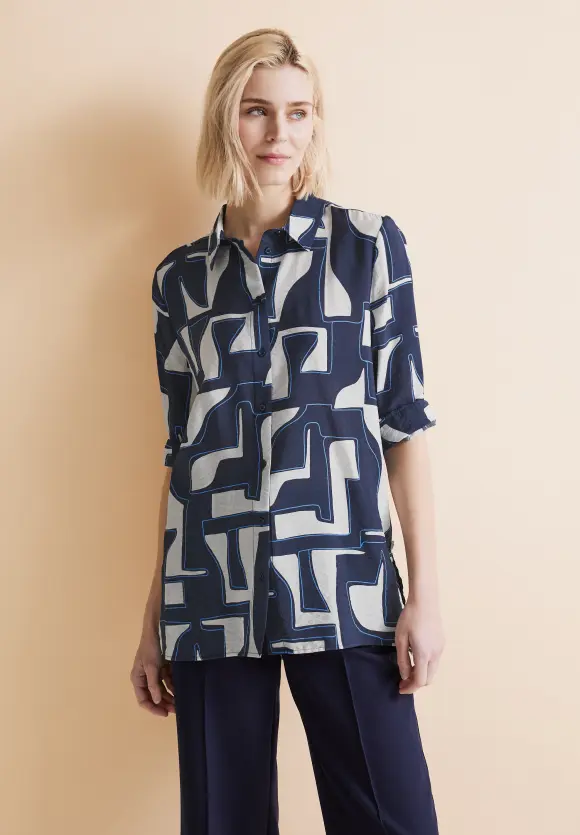 Print Longbluse - deep blue