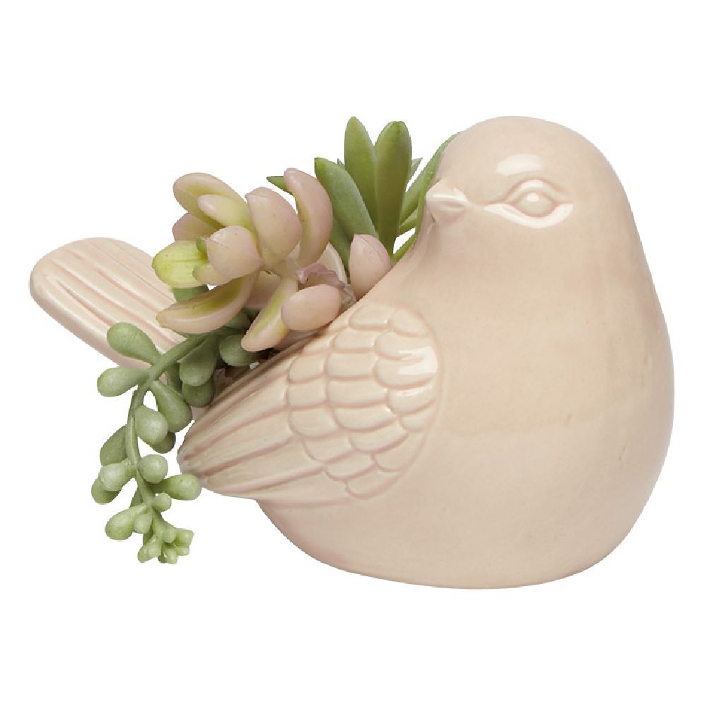 Plante artificielle dans vase oiseau en céramique H7,5 cm