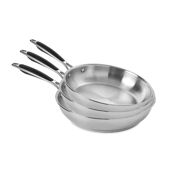 Lot de 3 poêles tout inox 20, 24 et 28 cm Excell'Inox Mathon