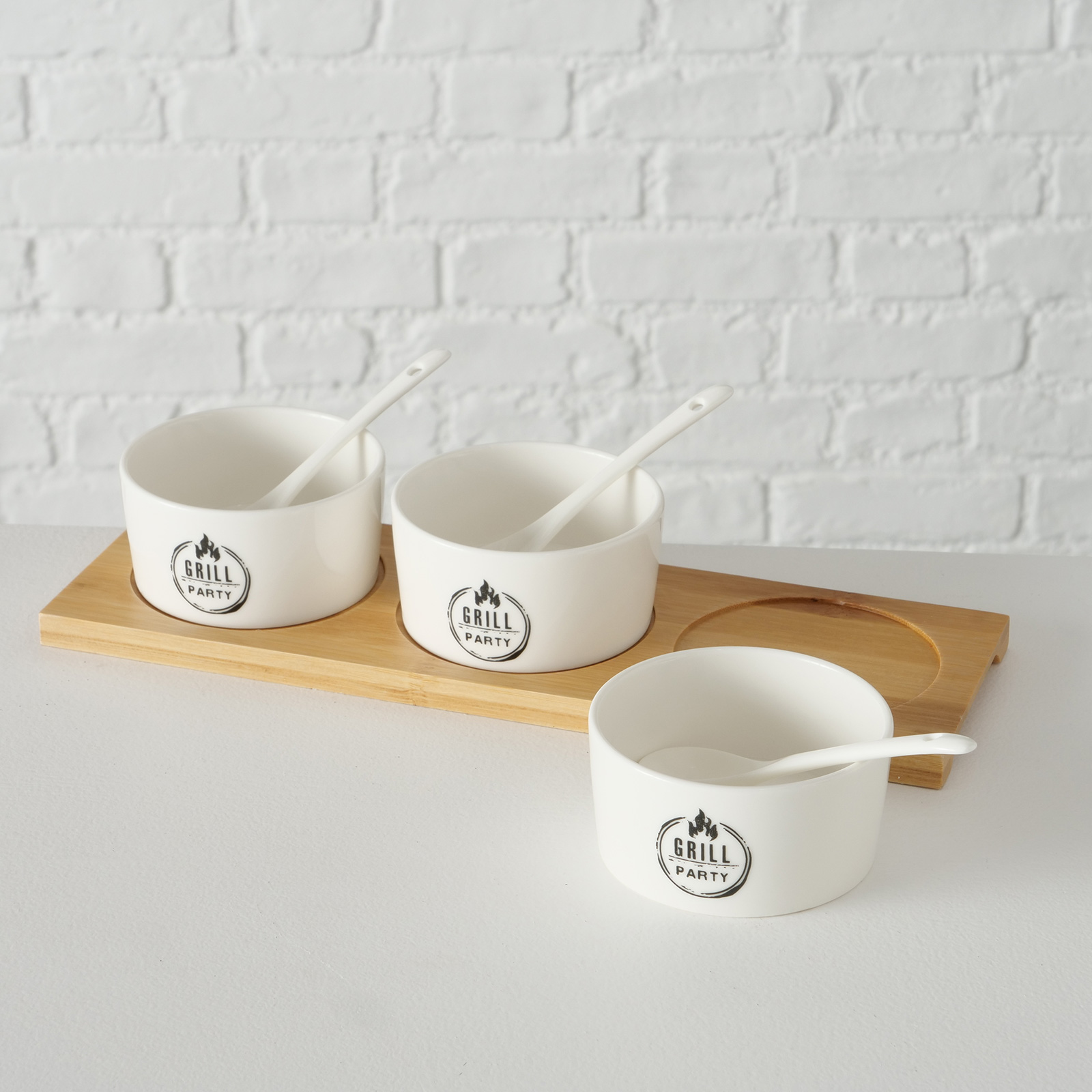 7-teiliges Schalen-Set - weiß - Bambus