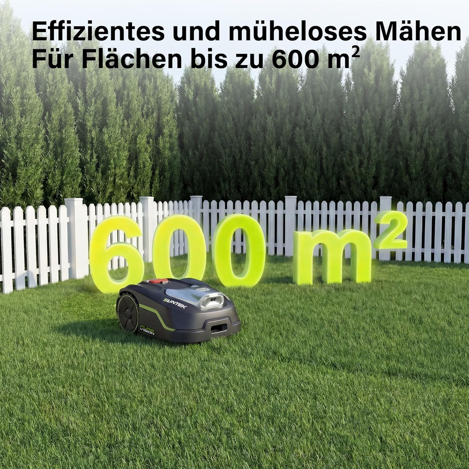 SUNTEK Mähroboter ohne begrenzungskabel AI Vision-Kamera, Rasenmäher Roboter, Max 600 m², Genaue Hindernisvermeidung, IPX5-Wasserschutz, APP Bedienbar
