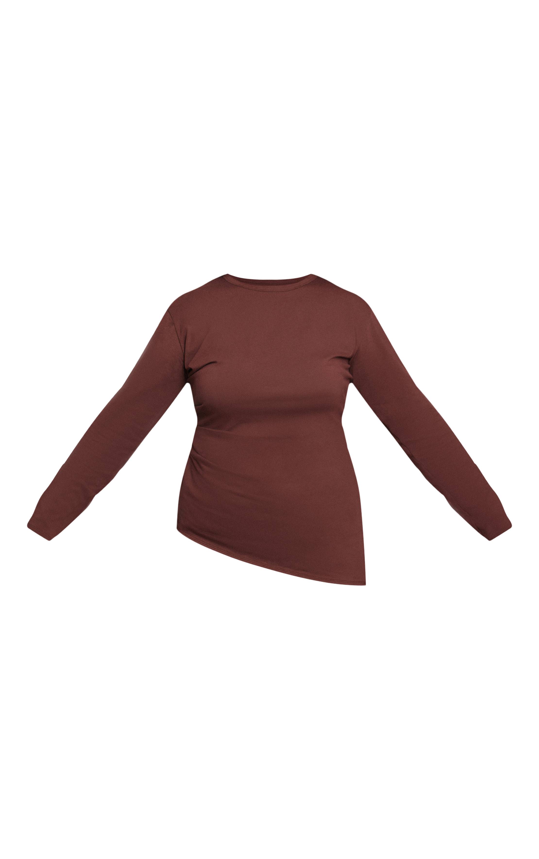 Chocolat T-shirt Grande Taille En Coton À Manches Longues Avec Fronces Sur Les Côtés
