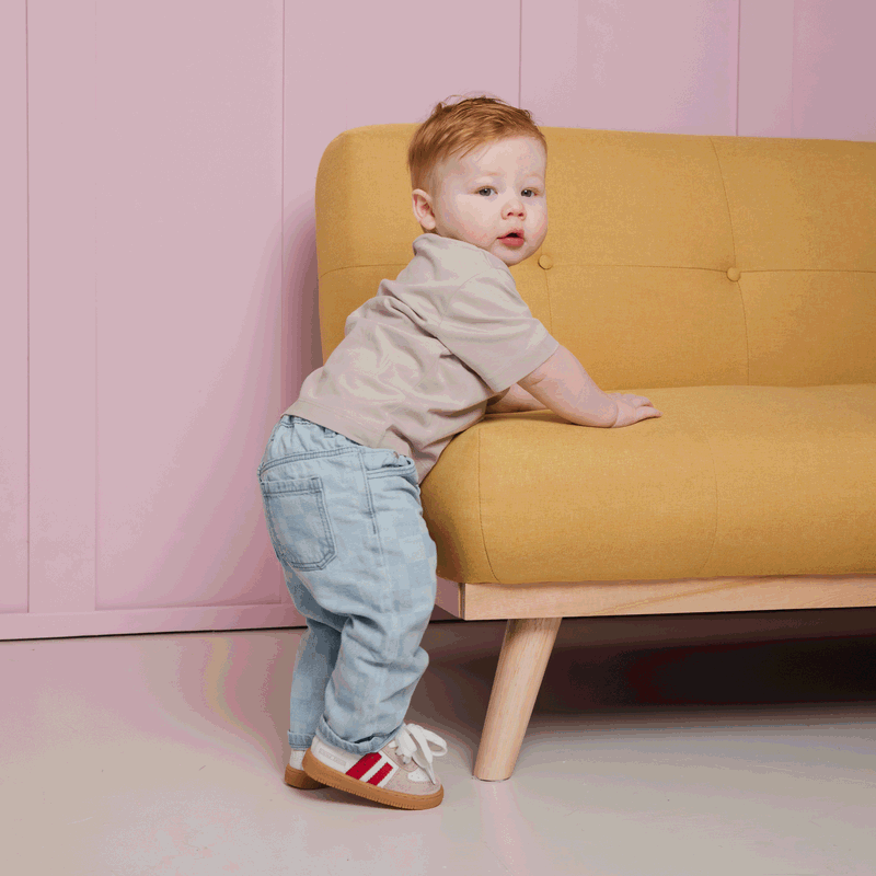Shoesme wit-rood sneakertje Leer, Suède | Uni schoenen